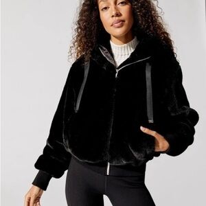 NWOT - Carbon38 Faux Fur Hooded Jacket Women's Black Jacket
